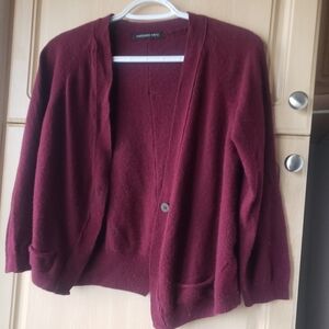 Wool Casmere Blend Maroon One Button Closure Women's Sweater Cardigan